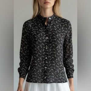 Lord & Taylor Black and White Patterned Button-Down Shirt